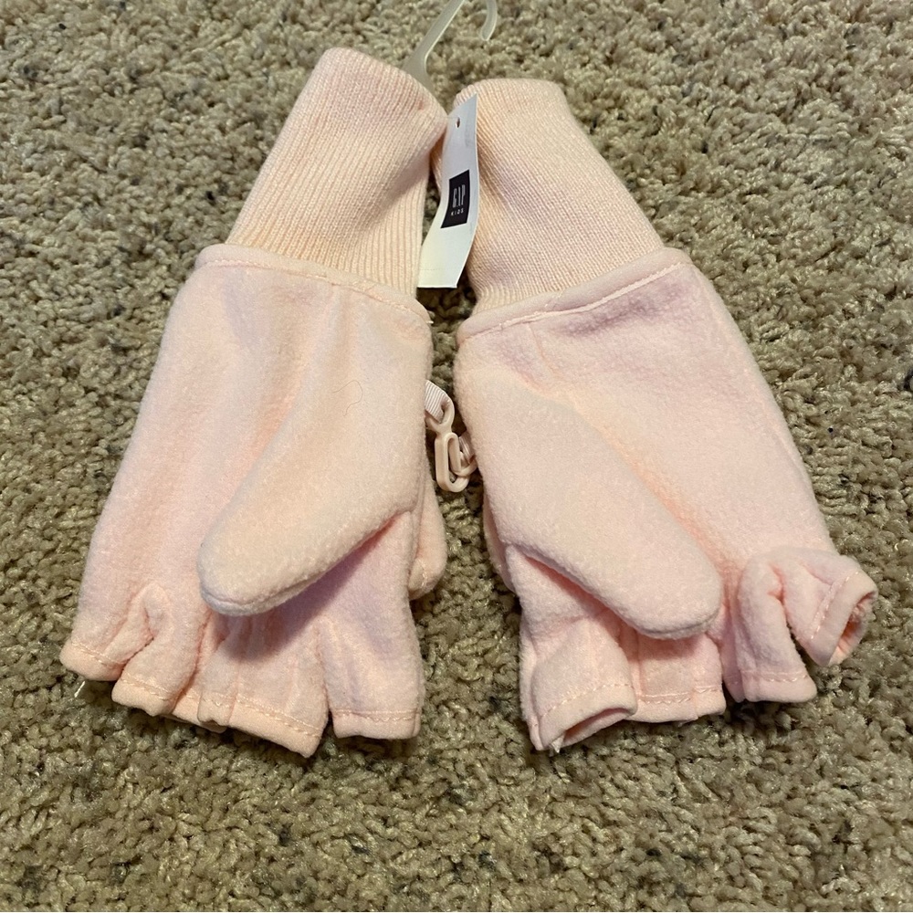 Gap Kids convertible mittens gloves light pink soft fleece size medium girls